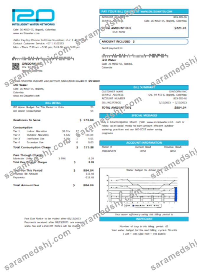 i2O Water (Colombia) utility business bill,  SCR